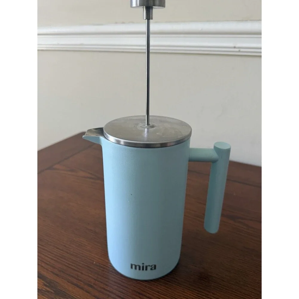 MIRA 34oz French Press Coffee Maker, Double Wall Insulated Stainless Steel, Blue